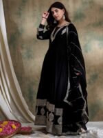 Black Embroidered Anarkali Gown Dress with Dupatta – Faux Georgette