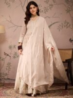 Peach Embroidered Anarkali Kurta Lehenga Set with Dupatta
