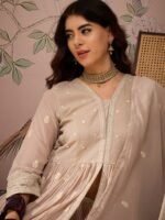 Peach Embroidered Anarkali Kurta Lehenga Set with Dupatta