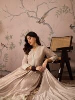 Peach Embroidered Anarkali Kurta Lehenga Set with Dupatta