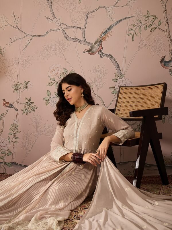 Peach Embroidered Anarkali Kurta Lehenga Set with Dupatta