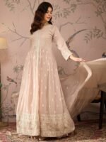 Peach Embroidered Anarkali Kurta Lehenga Set with Dupatta