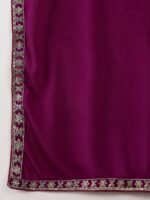 Purple Chinon Embroidered Flared Kurta Palazzo Set with Dupatta