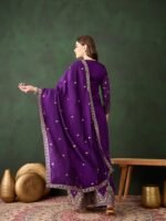 Purple Embroidered Vichitra Silk Kurta Palazzo Set with Dupatta
