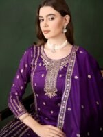 Purple Embroidered Vichitra Silk Kurta Palazzo Set with Dupatta