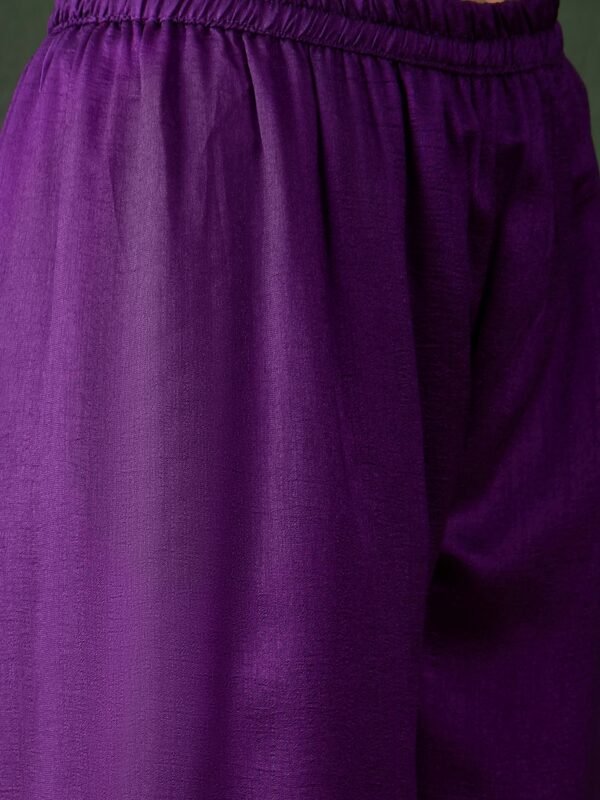 Purple Embroidered Vichitra Silk Kurta Palazzo Set with Dupatta