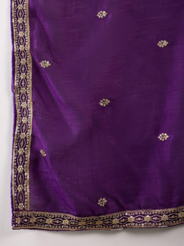 Purple Embroidered Vichitra Silk Kurta Palazzo Set with Dupatta