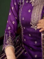 Purple Embroidered Vichitra Silk Kurta Palazzo Set with Dupatta