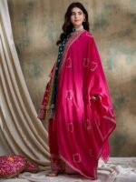 Pink Embroidered Chinon Flared Kurta Palazzo Set with Dupatta