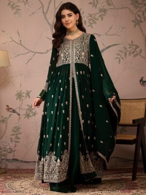 Green Embroidered Anarkali Kurta Lehenga Set with Dupatta