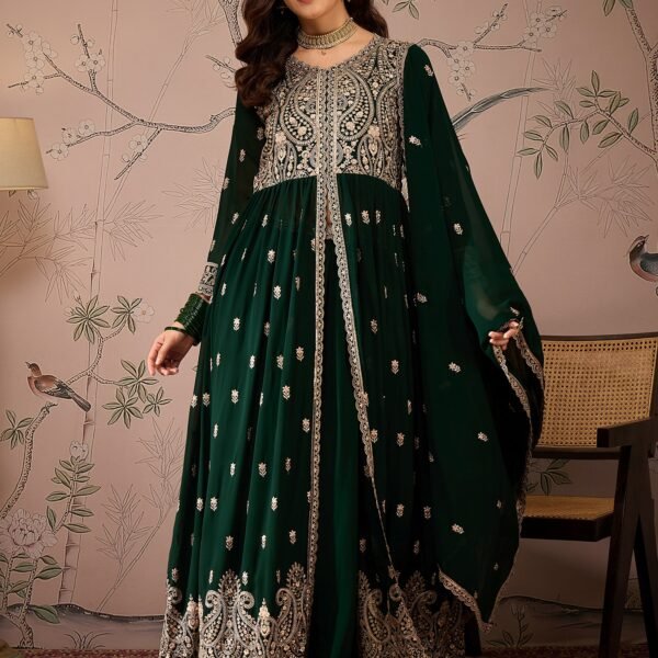 Green Embroidered Anarkali Kurta Lehenga Set with Dupatta