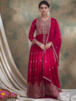Pink Embroidered Anarkali Kurta Lehenga Set with Dupatta