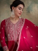Pink Embroidered Anarkali Kurta Lehenga Set with Dupatta