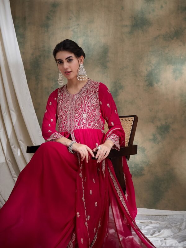 Pink Embroidered Anarkali Kurta Lehenga Set with Dupatta
