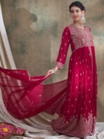 Pink Embroidered Anarkali Kurta Lehenga Set with Dupatta