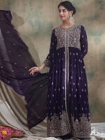 Purple Embroidered Anarkali Kurta Lehenga Set with Dupatta