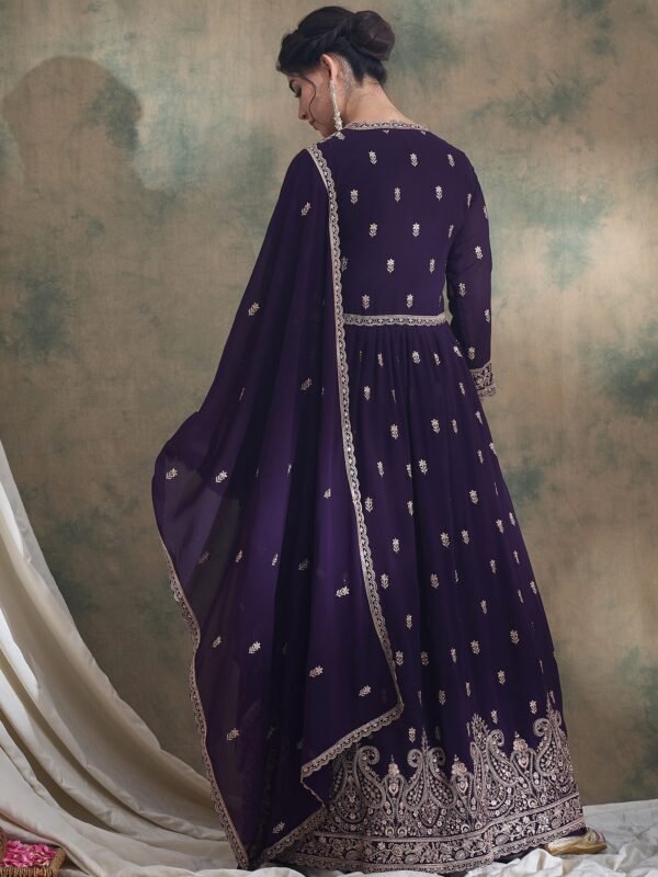 Purple Embroidered Anarkali Kurta Lehenga Set with Dupatta