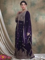 Purple Embroidered Anarkali Kurta Lehenga Set with Dupatta