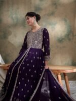Purple Embroidered Anarkali Kurta Lehenga Set with Dupatta
