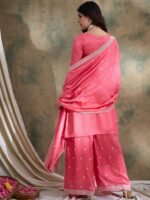 Light Pink Embroidered Vichitra Silk Kurta Palazzo Set with Dupatta