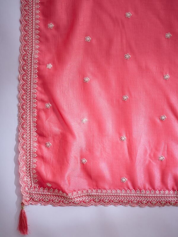 Light Pink Embroidered Vichitra Silk Kurta Palazzo Set with Dupatta