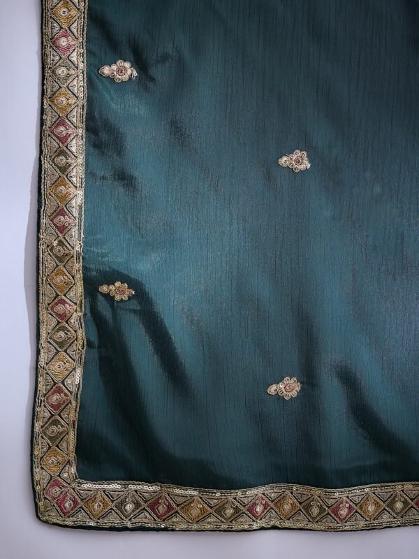 Green Embroidered Chinon Straight Kurta Palazzo Set with Dupatta