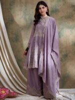Light Purple Embroidered Chinon Kurta Palazzo Set with Dupatta