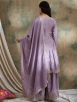 Light Purple Embroidered Chinon Kurta Palazzo Set with Dupatta