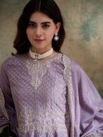 Light Purple Embroidered Chinon Kurta Palazzo Set with Dupatta