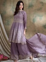 Light Purple Embroidered Chinon Kurta Palazzo Set with Dupatta