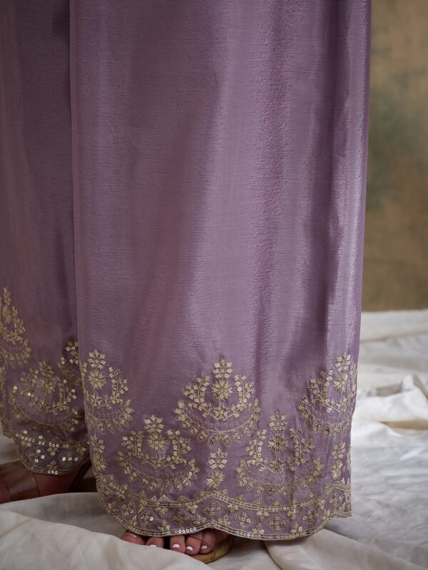 Light Purple Embroidered Chinon Kurta Palazzo Set with Dupatta