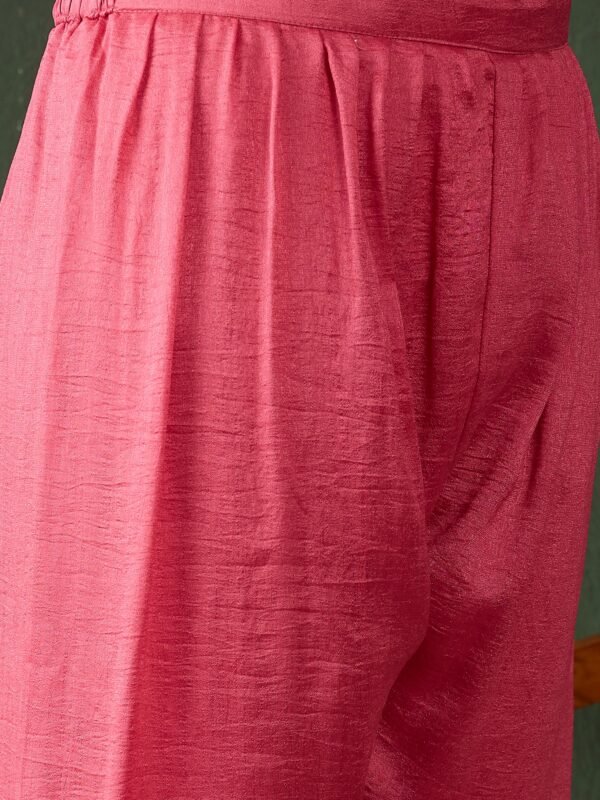 Pink Embroidered Vichitra Silk Flared Kurta Pant Set & Dupatta