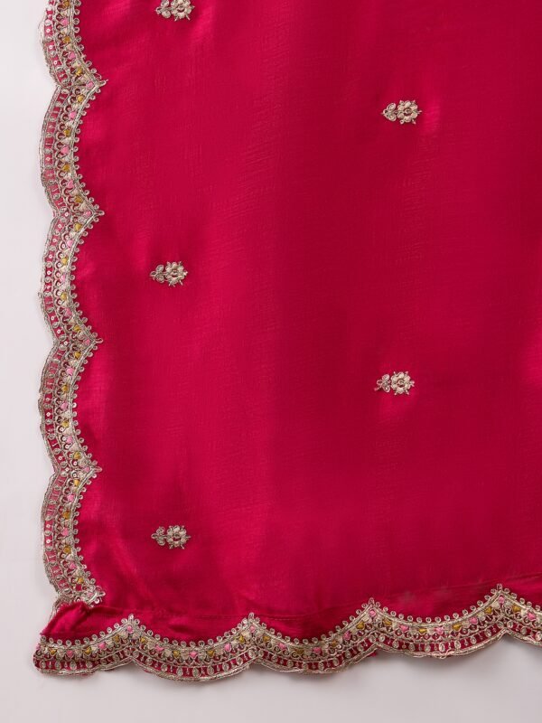 Pink Embroidered Vichitra Silk Straight Kurta Palazzo Set