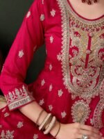 Pink Embroidered Vichitra Silk Straight Kurta Palazzo Set