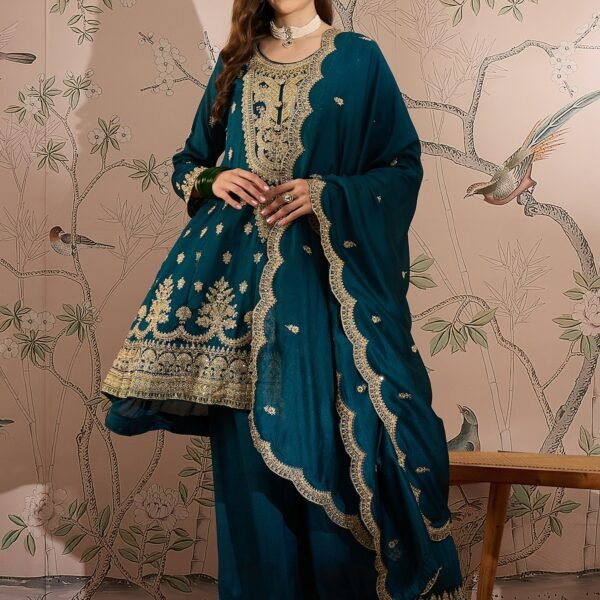 Rama Embroidered Vichitra Silk Straight Kurta Palazzo Set