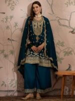 Rama Embroidered Vichitra Silk Straight Kurta Palazzo Set