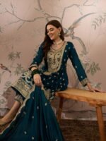 Rama Embroidered Vichitra Silk Straight Kurta Palazzo Set