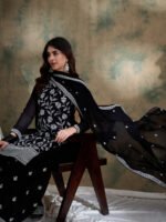 Black Embroidered Faux Georgette Kurta Sharara Set with Dupatta