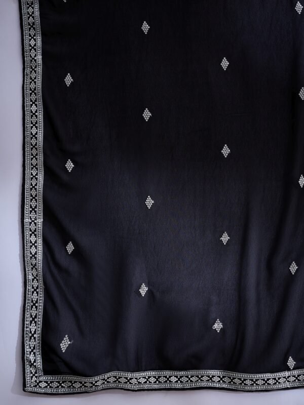 Black Embroidered Faux Georgette Kurta Sharara Set with Dupatta