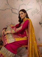 Pink Embroidered Chinon Kurta Palazzo Set with Dupatta – Stitched