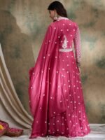 Pink Vichitra Silk Anarkali Gown with Lehenga & Embroidered Dupatta
