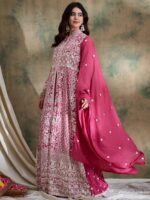 Pink Vichitra Silk Anarkali Gown with Lehenga & Embroidered Dupatta