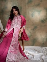 Pink Vichitra Silk Anarkali Gown with Lehenga & Embroidered Dupatta