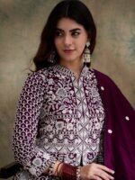 Purple Vichitra Silk Anarkali Gown with Lehenga & Embroidered Dupatta