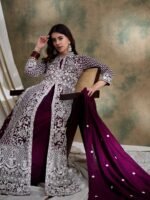 Purple Vichitra Silk Anarkali Gown with Lehenga & Embroidered Dupatta