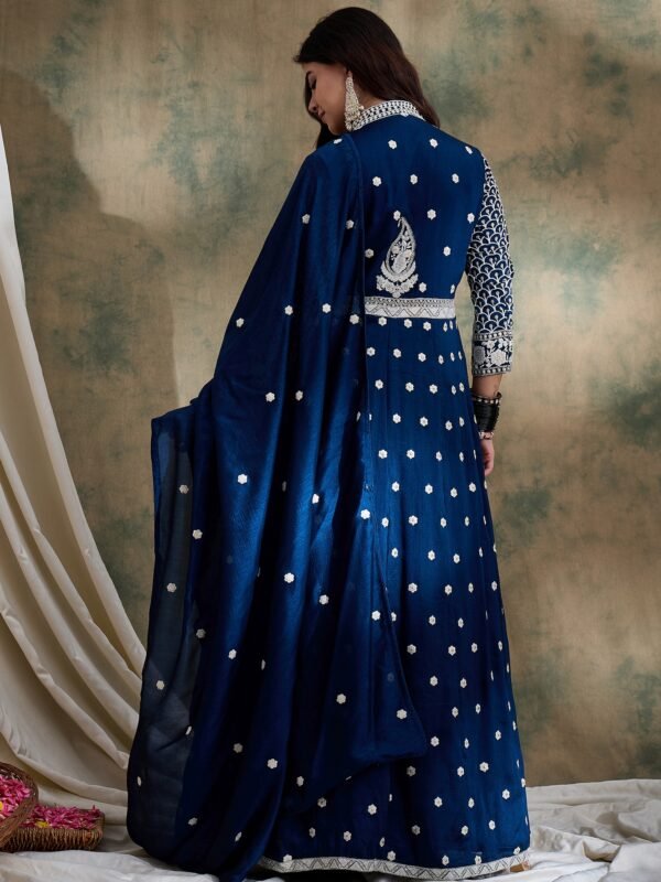 Rama Vichitra Silk Anarkali Gown with Lehenga & Embroidered Dupatta
