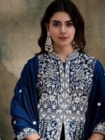 Rama Vichitra Silk Anarkali Gown with Lehenga & Embroidered Dupatta