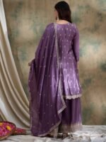 Purple Chinon Anarkali Kurta with Palazzo & Embroidered Dupatta