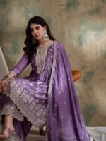 Purple Chinon Anarkali Kurta with Palazzo & Embroidered Dupatta