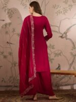 Dark Pink Vichitra Silk Kurta Palazzo Set with Embroidered Dupatta